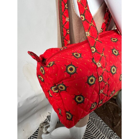 Americana By Sharif Quilted Red Nautical Patterned Shoulder Bag With Compass & A - Picture 5 of 16